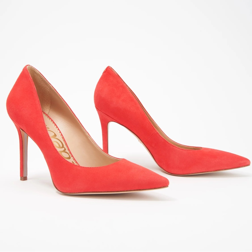 Heels Pumps Hazel Pointed Toe Pump In Frontier red faux Suede Sam Edelman - Picture 3 of 7
